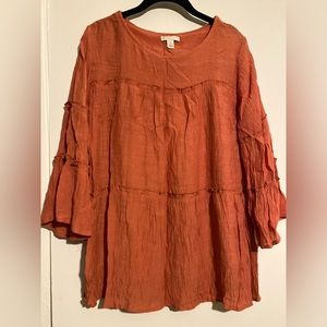 Cato Coral Tiered Ruffle Peplum Blouse